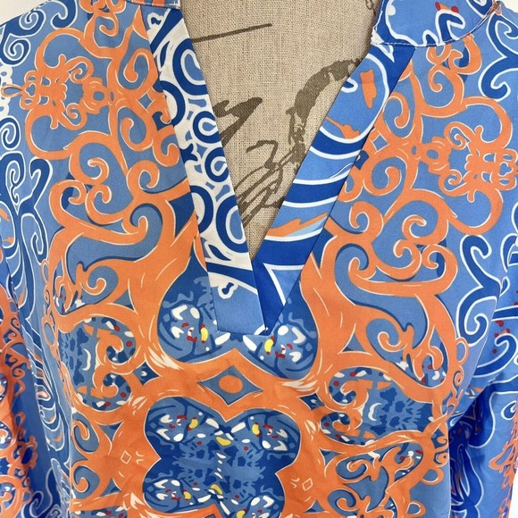 Y2k Womens Blouse Paisley Plus Sz 2XL V Neckline 3/4 Button Tab Artsy Colorful - Picture 4 of 13